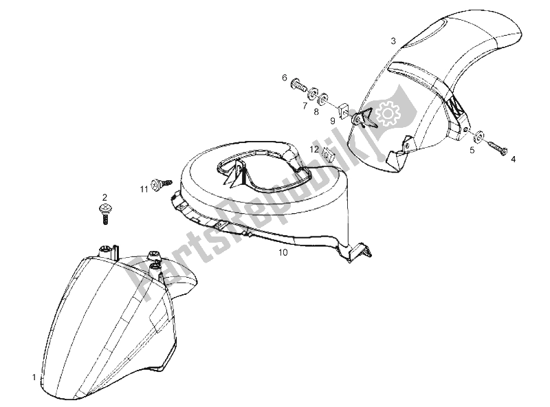 All parts for the Front Mudguard of the Derbi Boulevard 50 CC 2T E2 2009