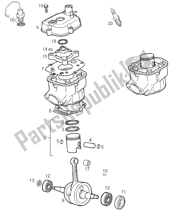 Toutes les pièces pour le Cylindre - Piston du Derbi GPR 50 2T E2 CH 2010