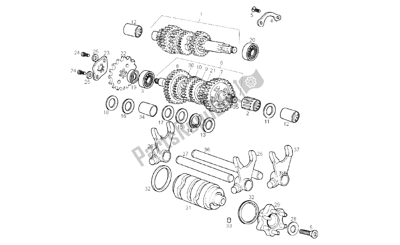 All parts for the Gear Box of the Derbi Senda 50 SM X Race 2T E2 2010