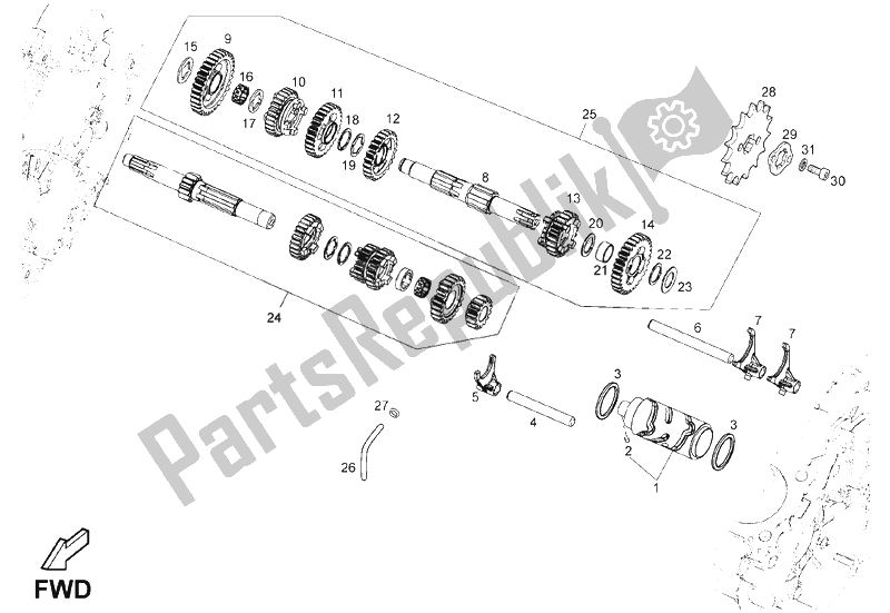 All parts for the Gear Box of the Derbi Mulhacen Cafe 125 E3 2008