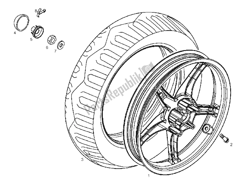 All parts for the Rear Wheel of the Derbi Boulevard 50 CC 4T E2 25 KMH 2009
