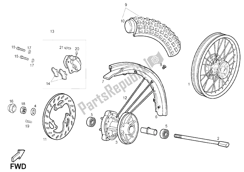 Toutes les pièces pour le Roue Avant du Derbi Senda 125 R 4T E2 Y 2004