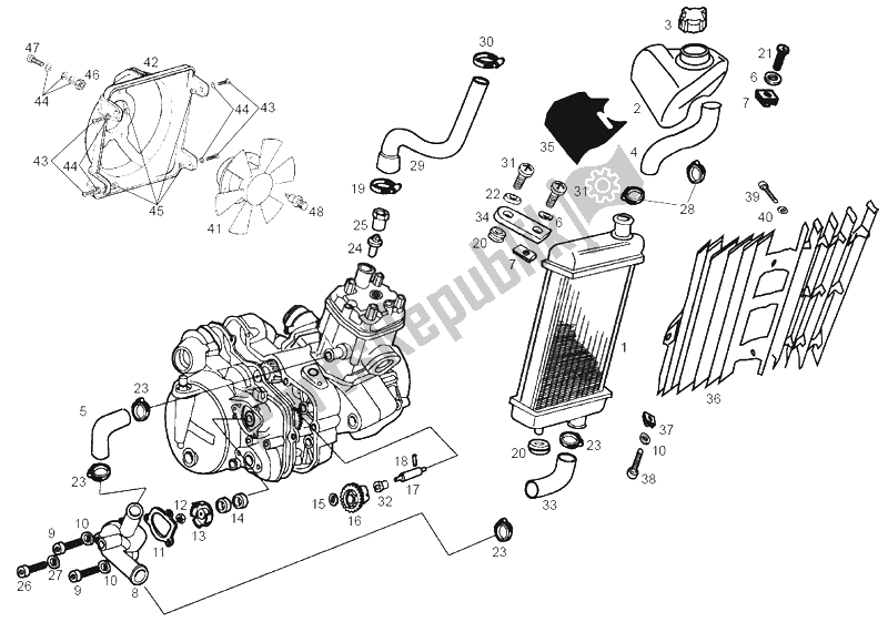 All parts for the Cooling System of the Derbi Senda 50 SM X Trem 2A Edicion 2003