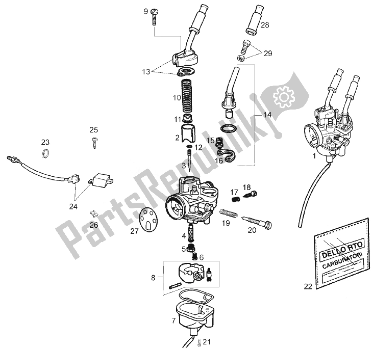 All parts for the Carburettor (2) of the Derbi Senda 50 R X Trem E2 3 VER 2008