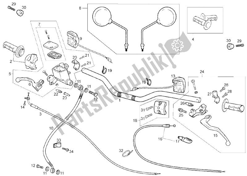 All parts for the Handlebar - Controls of the Derbi Cross City 125 4T E3 2007