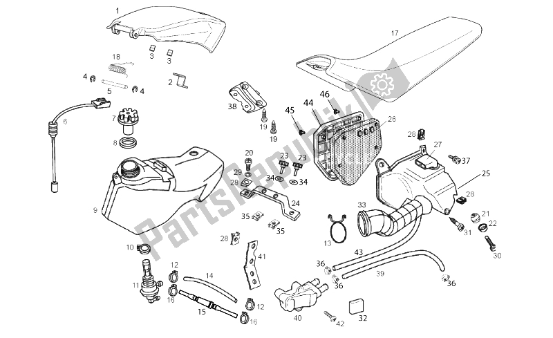 All parts for the Tank - Air Box - Saddle of the Derbi Senda SM DRD X Treme 50 2T E2 Limited Edition 2014