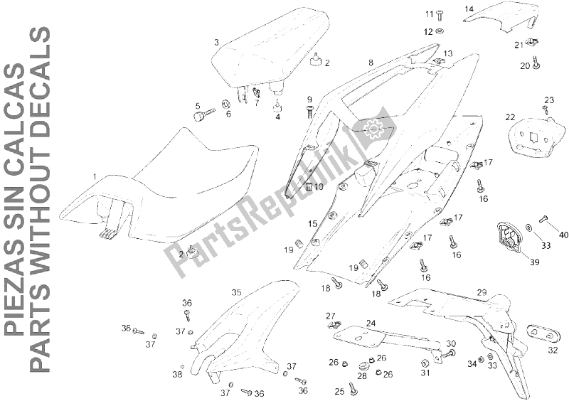 All parts for the Saddle of the Derbi GPR 50 2T E2 2009