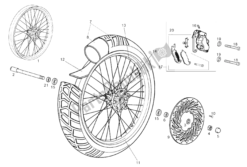 All parts for the Front Wheel of the Derbi Terra 125 4T E3 2007