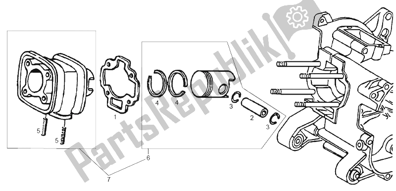 All parts for the Cylinder - Piston of the Derbi GP1 50 CC Race E2 2 VER 2005
