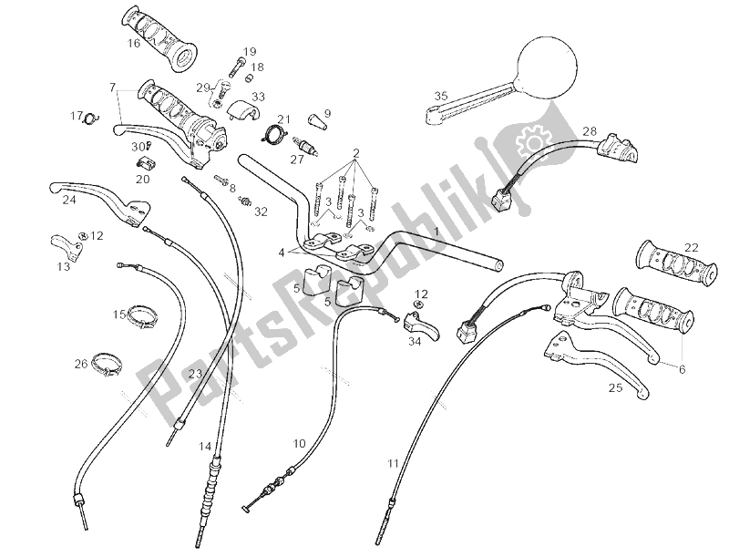 Toutes les pièces pour le Guidon - Commandes du Derbi Variant Courier Benelux E1 50 2003