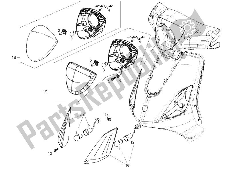 All parts for the Front Lights of the Derbi Boulevard 125 CC 4T E3 2008