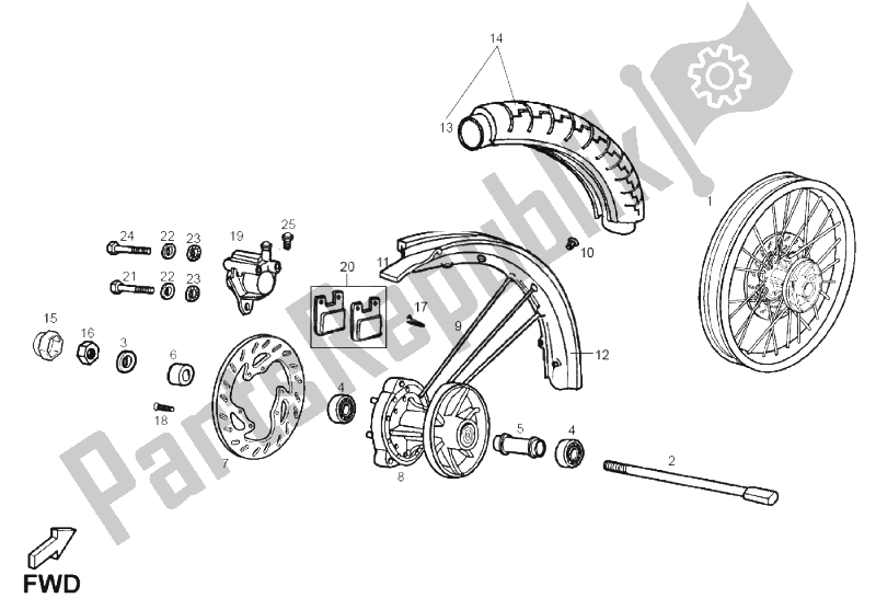 All parts for the Front Wheel of the Derbi Senda 50 SM X Trem 2T E2 2010