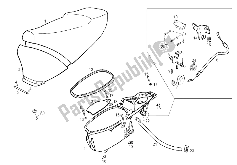 Todas las partes para Sillín - Compartimento Para Casco de Derbi GP1 50 CC E1 2003