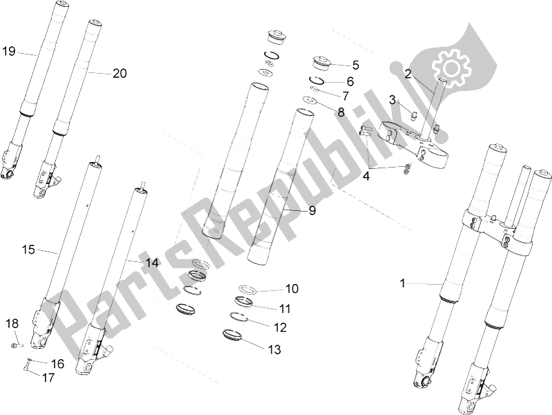 Todas as partes de Garfo Dianteiro do Derbi GPR 50 2T E2 CH 2010