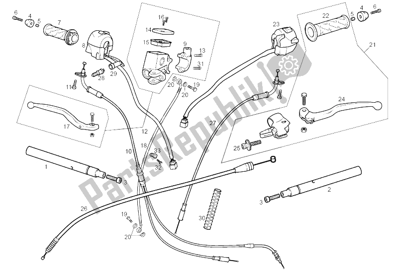 Alle onderdelen voor de Stuur - Controles van de Derbi GPR 50 Racing E2 2A Edicion 2004