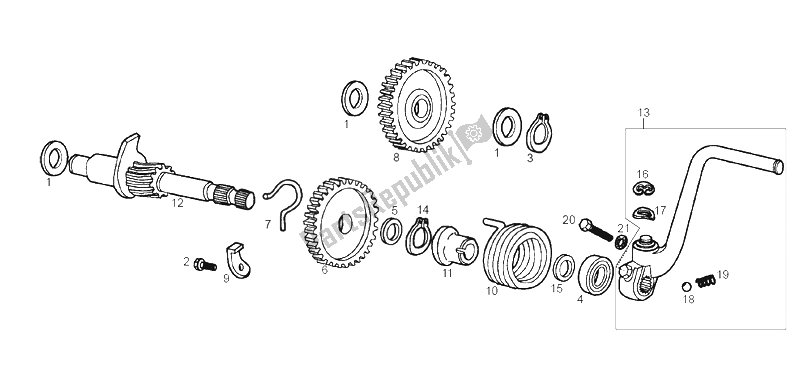 All parts for the Starter Assembly of the Derbi Senda 50 SM X Race E2 2A Edicion 2005