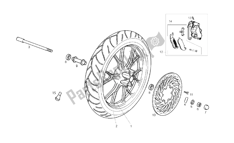 All parts for the Front Wheel of the Derbi Senda SM DRD X Treme 50 2T E2 Limited Edition 2014