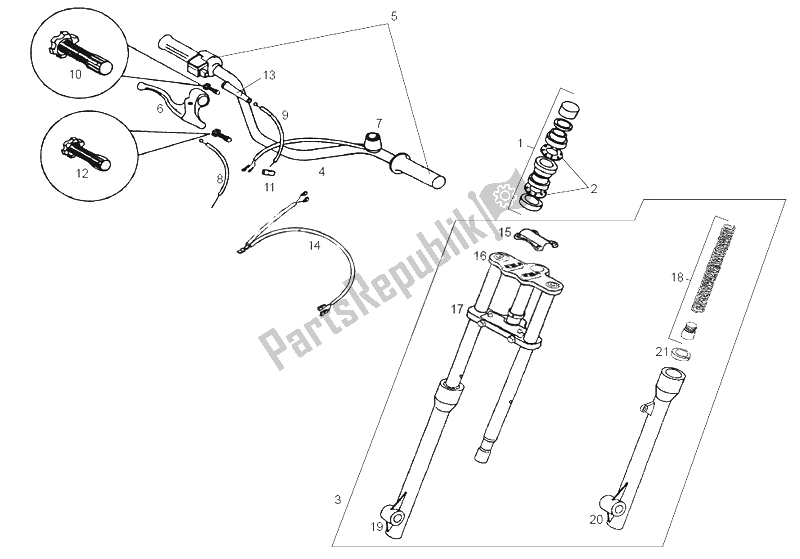 All parts for the Front Fork of the Derbi Minimoto 50 2007