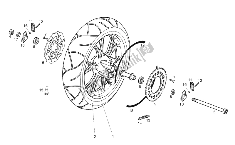 All parts for the Rear Wheel of the Derbi Senda 50 HYP DRD EVO E2 2008
