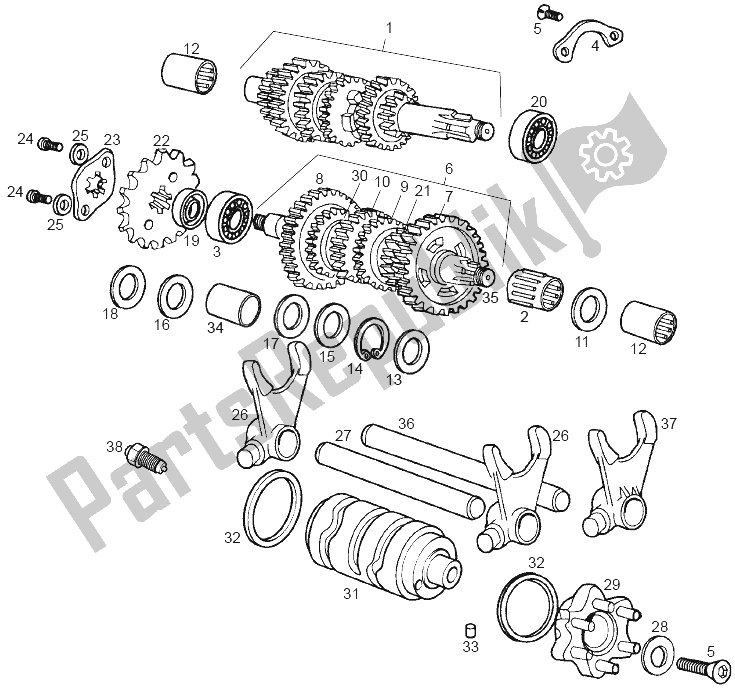 All parts for the Gear Box of the Derbi GPR 50 2T E2 CH 2010