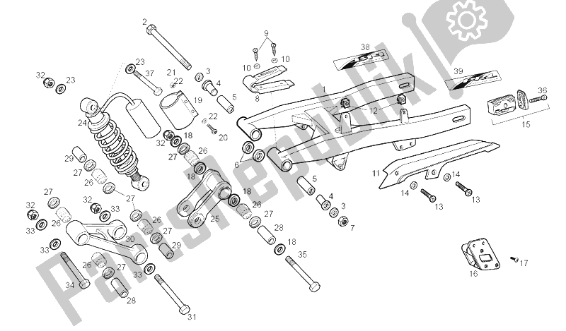 All parts for the Swing Arm - Shock Absorber of the Derbi Senda 50 SM DRD Racing E2 3A Edicion 2004