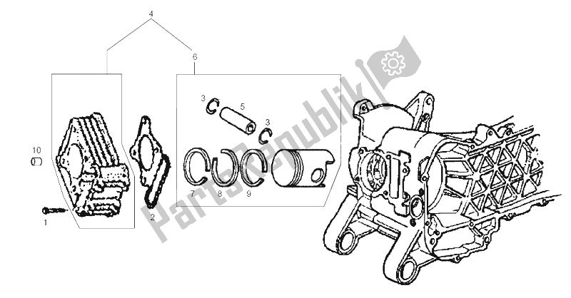 All parts for the Cylinder - Piston of the Derbi Atlantis 4T 50 CC 100 E2 2004