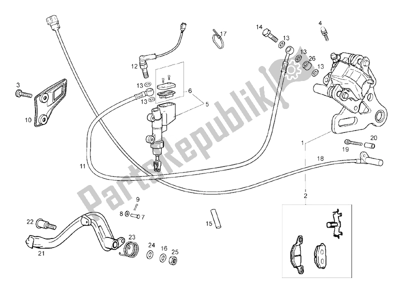 Toutes les pièces pour le Frein Arriere du Derbi Cafe 125 E3 2008