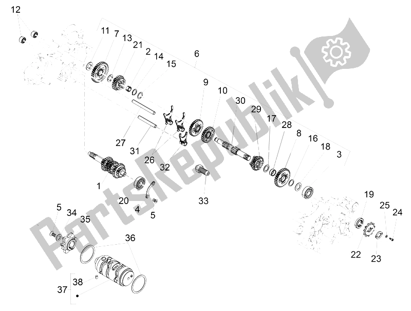 All parts for the Gear Box of the Derbi GPR 50 2T 2013