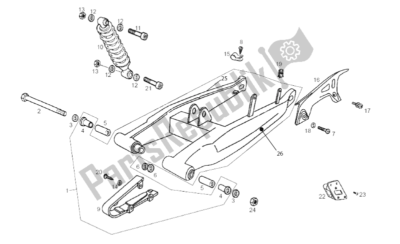 All parts for the Swing Arm - Shock Absorber of the Derbi Senda 50 SM X Trem 2T E2 2010