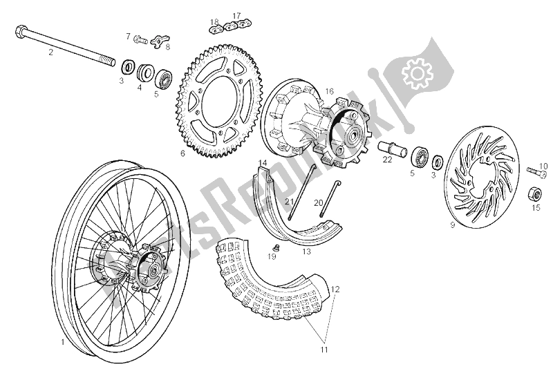 Toutes les pièces pour le Roue Arrière du Derbi Senda 50 R DRD Racing E2 2 VER 2005