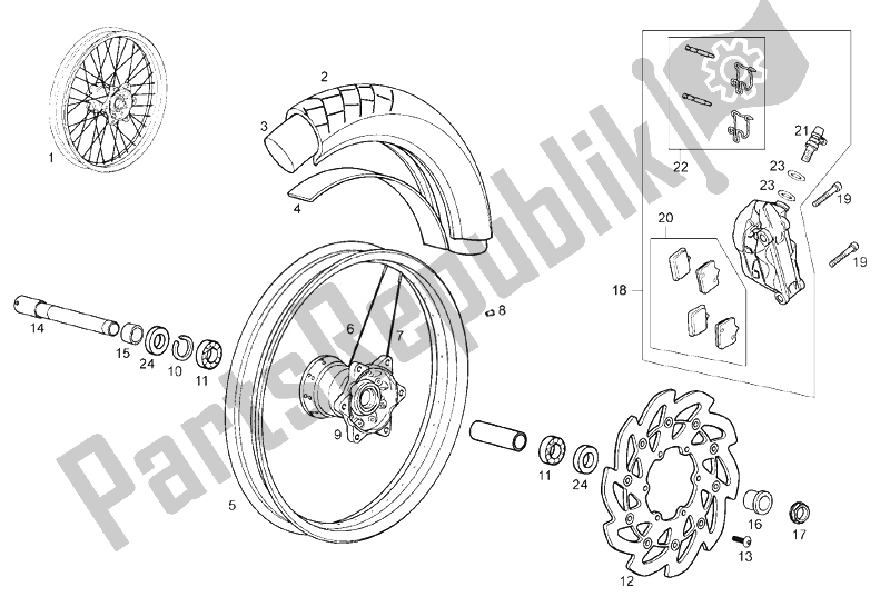 All parts for the Front Wheel of the Derbi Mulhacen 659 E3 2008