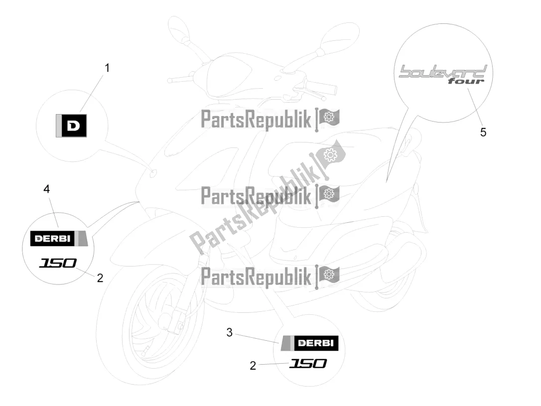 All parts for the Plates - Emblems of the Derbi Boulevard 150 4T 2016