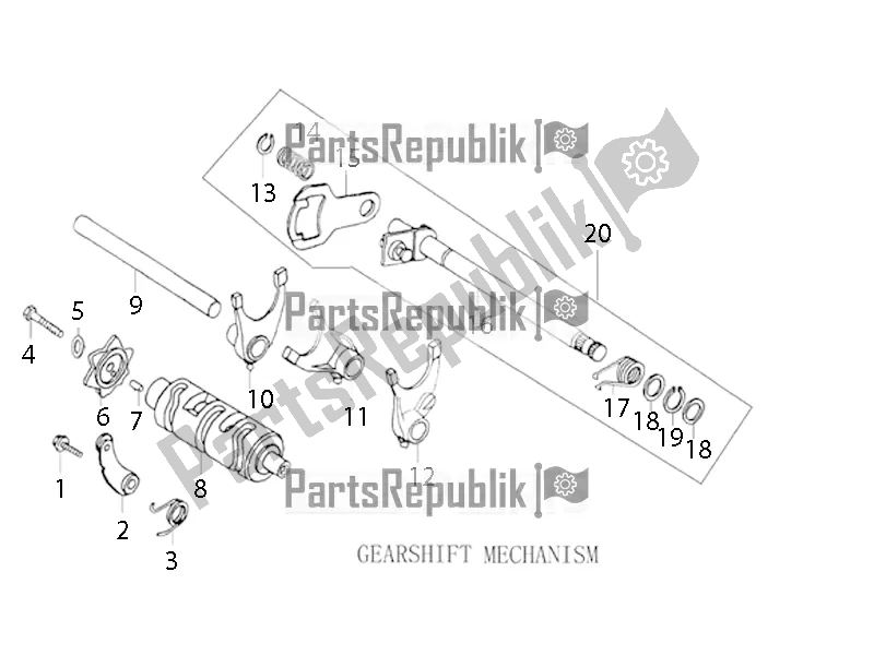 All parts for the Gearshift Mechanism of the Derbi ETX 150 2017