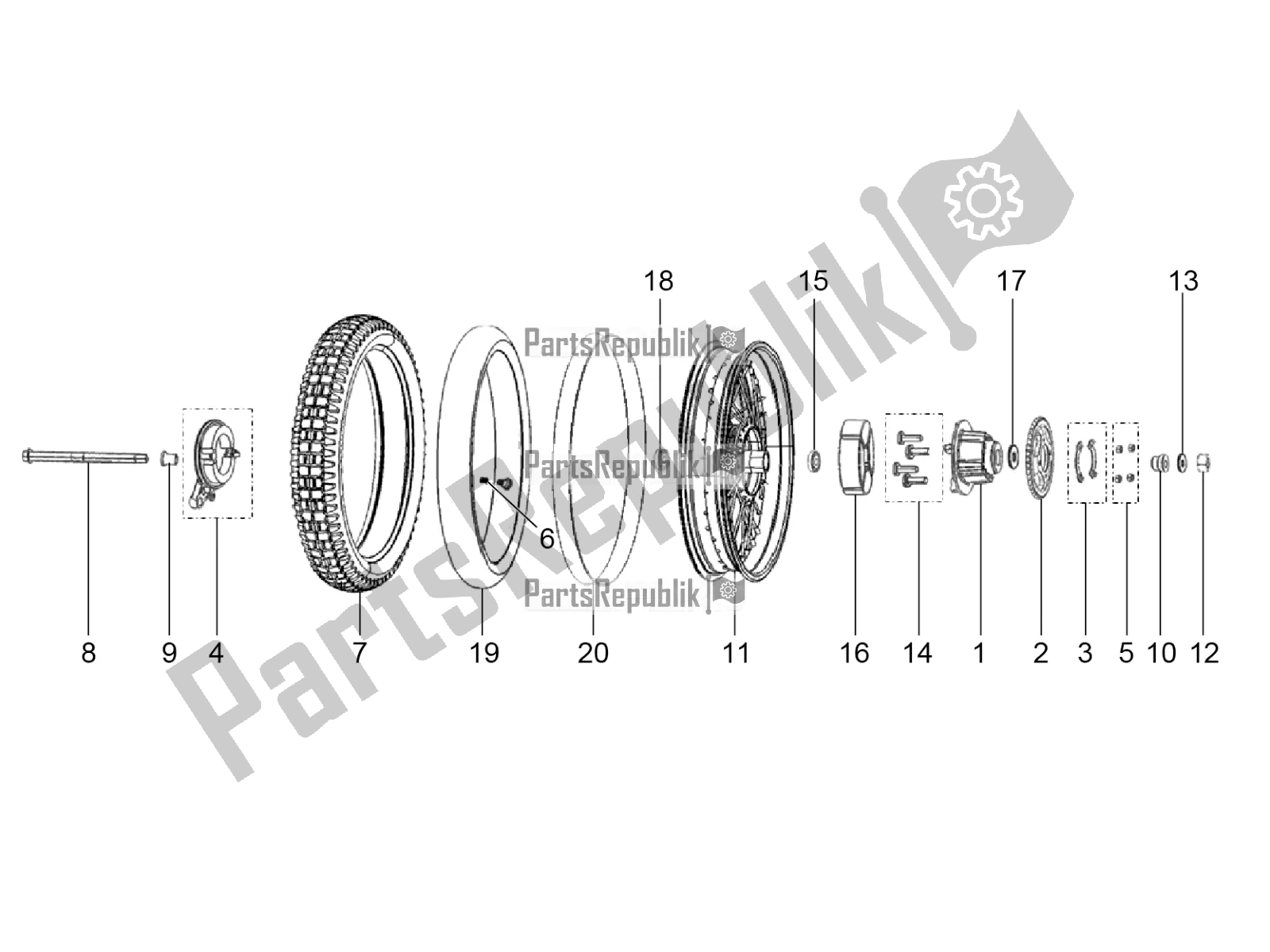 All parts for the Rear Wheel With Spokes of the Derbi ETX 150 2017