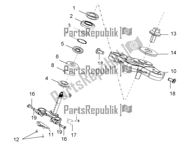 All parts for the Steering Stem Assembly of the Derbi ETX 150 2017