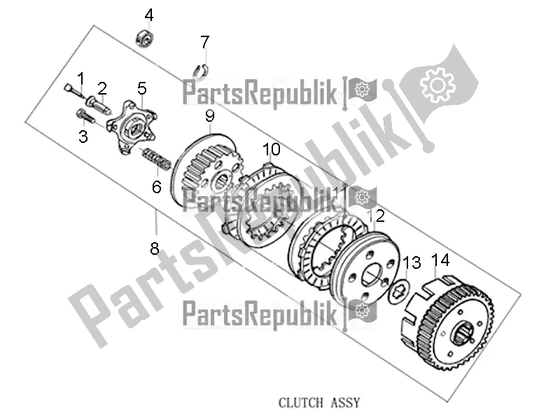 All parts for the Clutch Assy of the Derbi ETX 150 2019