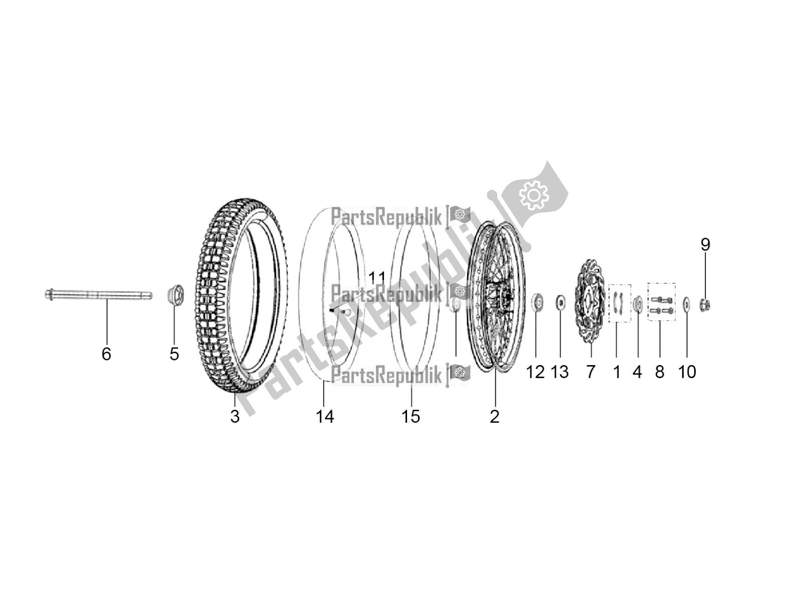 All parts for the Front Wheel With Spokes of the Derbi ETX 150 2019