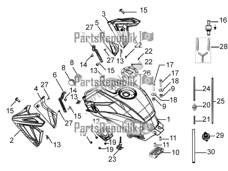 All parts for the Fuel Tank of the Derbi ETX 150 2019