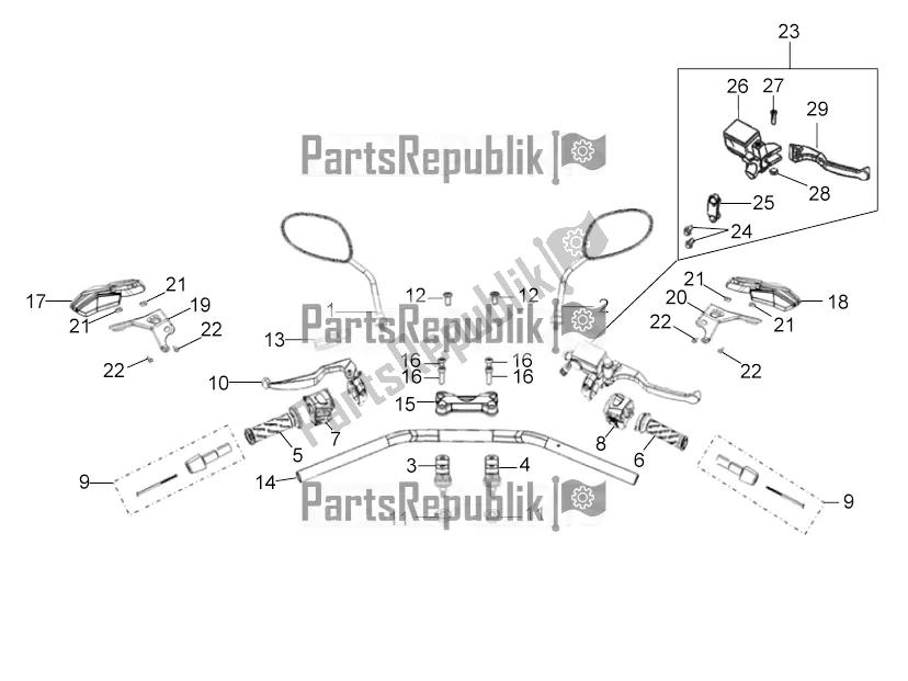 All parts for the Handlebar Assembly of the Derbi ETX 150 2019