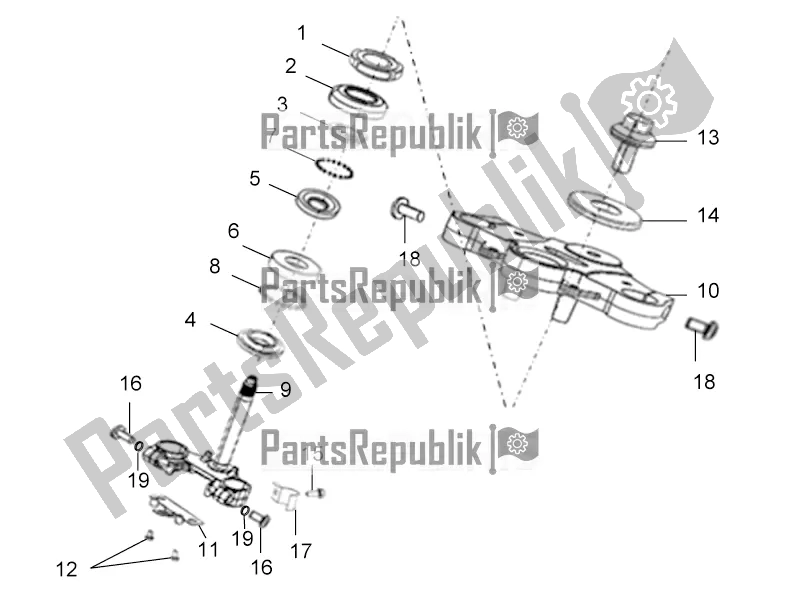 All parts for the Steering Stem Assembly of the Derbi ETX 150 2019