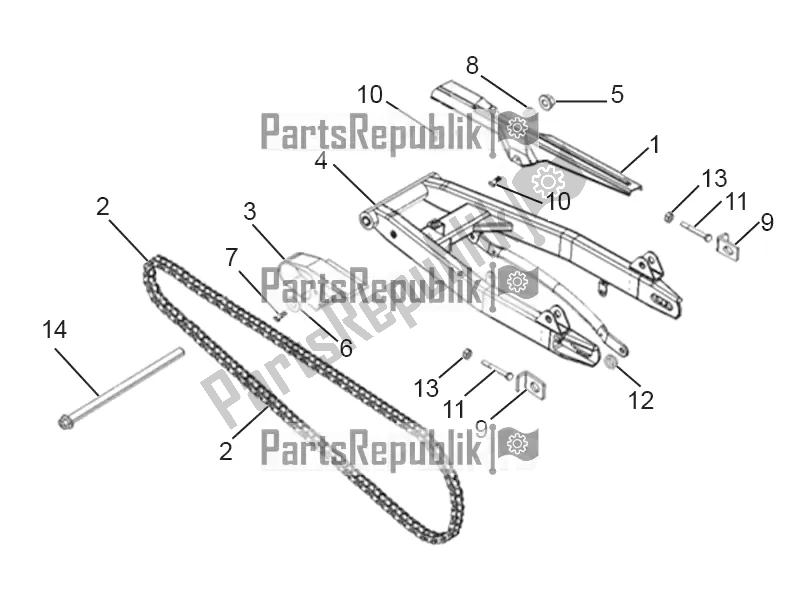 All parts for the Swing Arm of the Derbi ETX 150 2019