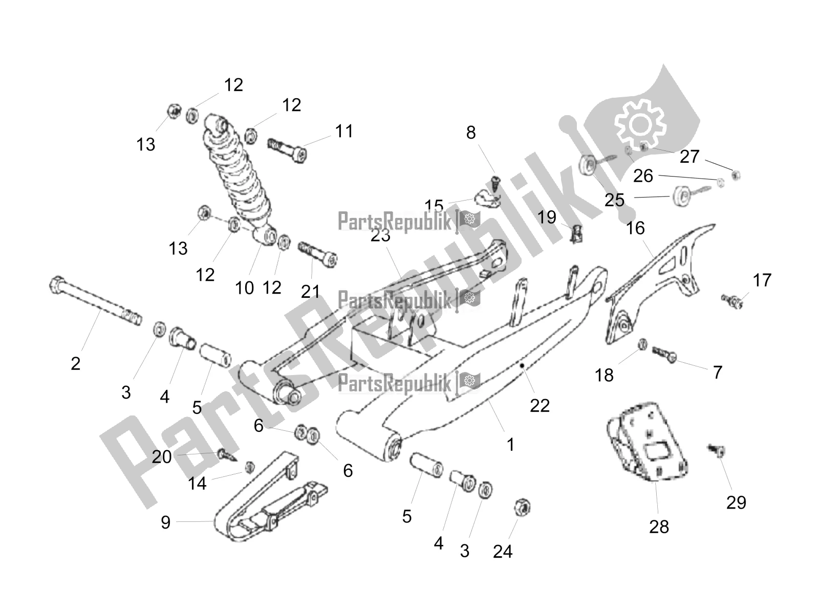 Todas las partes para Brazo Oscilante - Amortiguador de Derbi Senda R 50 DRD X-treme 2016