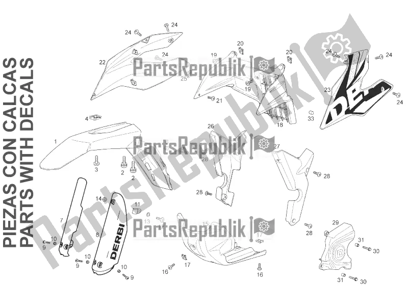 Tutte le parti per il Parafango Anteriore del Derbi Senda R-SM 125 DRD Motard 2016