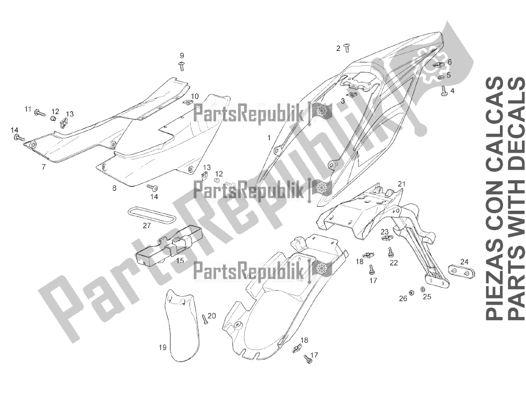 Tutte le parti per il Parafango Posteriore del Derbi Senda R-SM 125 DRD Motard 2016