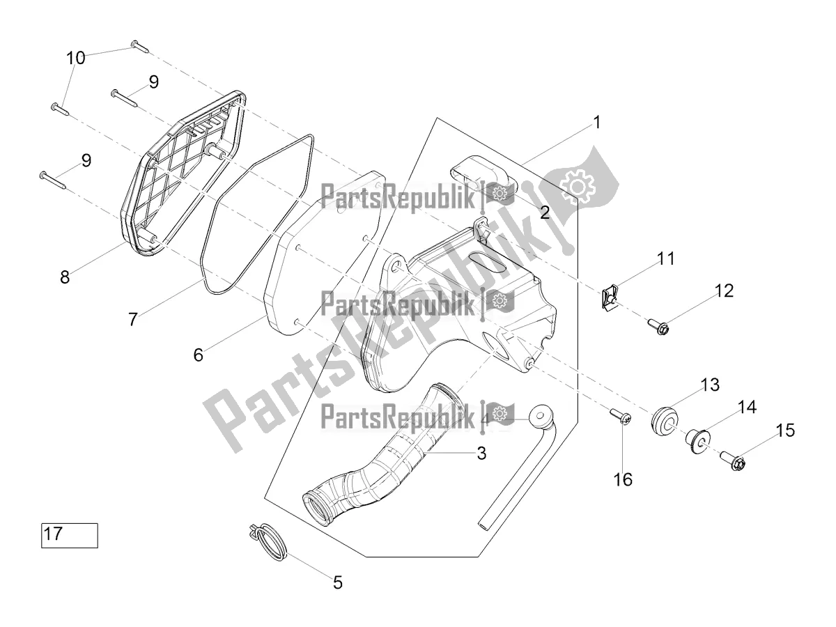 All parts for the Air Box of the Derbi Senda SM 50 Limited 2018