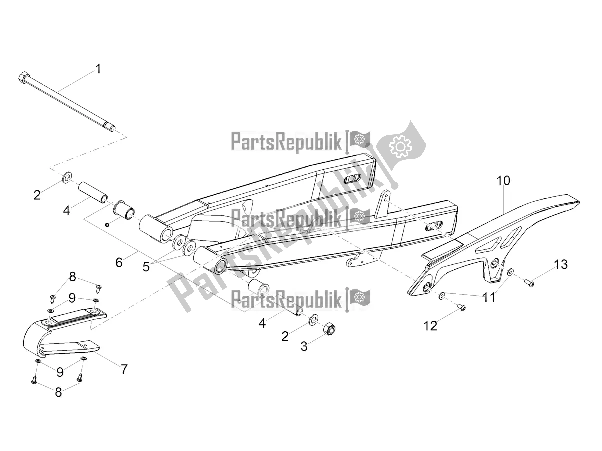 All parts for the Swing Arm of the Derbi Senda SM 50 Limited 2020