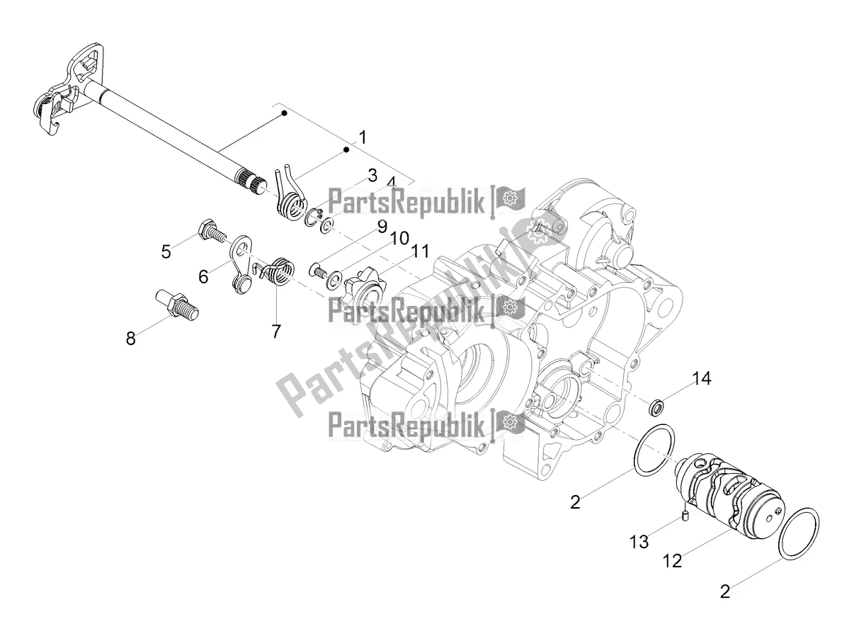 All parts for the Gear Box / Selector / Shift Cam of the Derbi Senda X-treme 50 R 2019