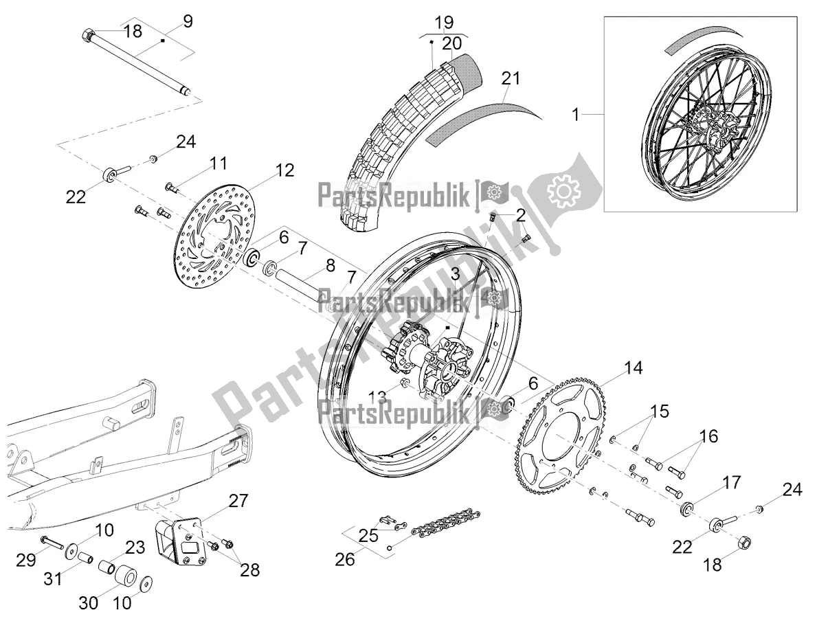 All parts for the Rear Wheel of the Derbi Senda X-treme 50 R 2020