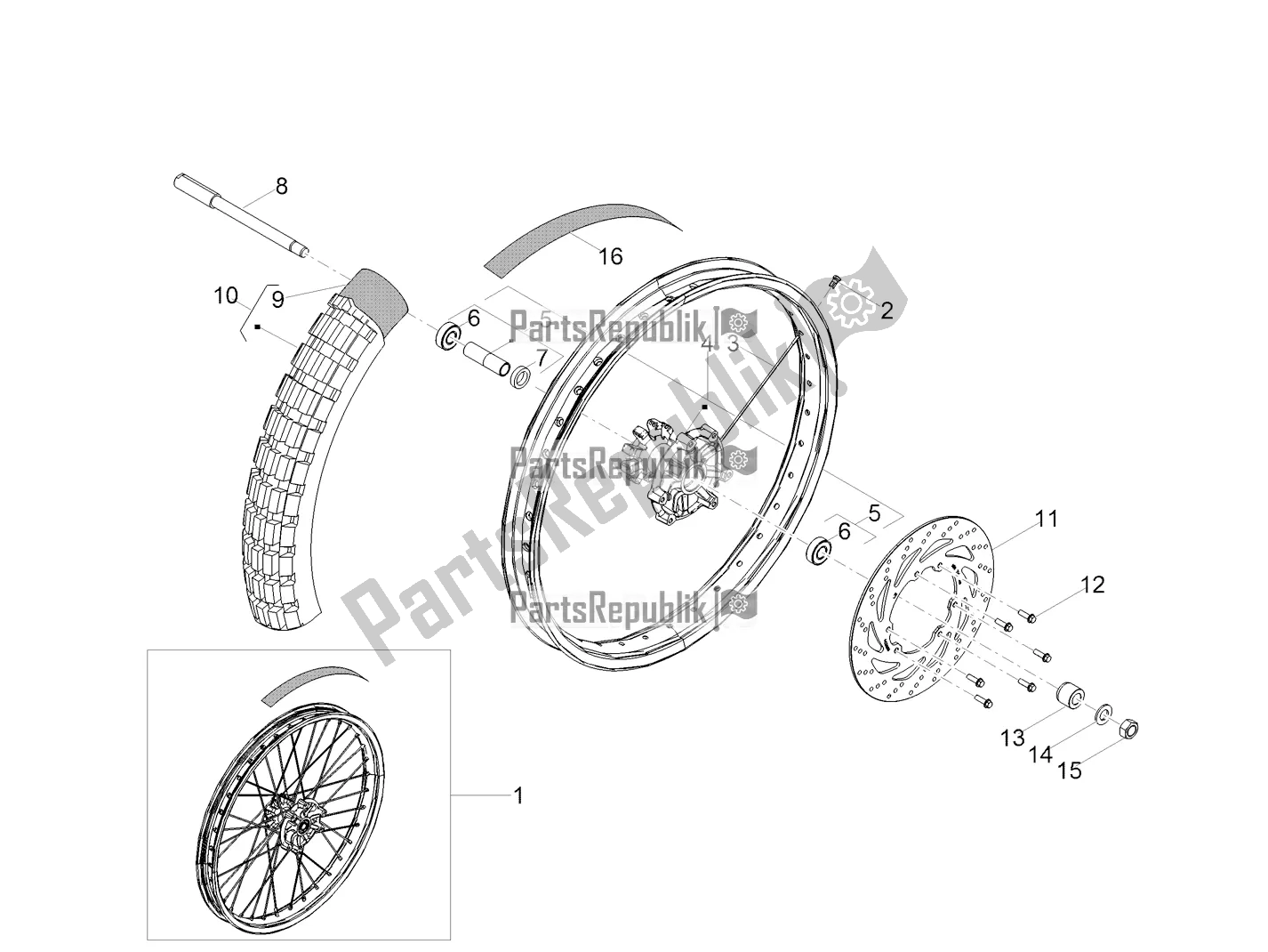 All parts for the Front Wheel of the Derbi Senda X-treme 50 R 2021