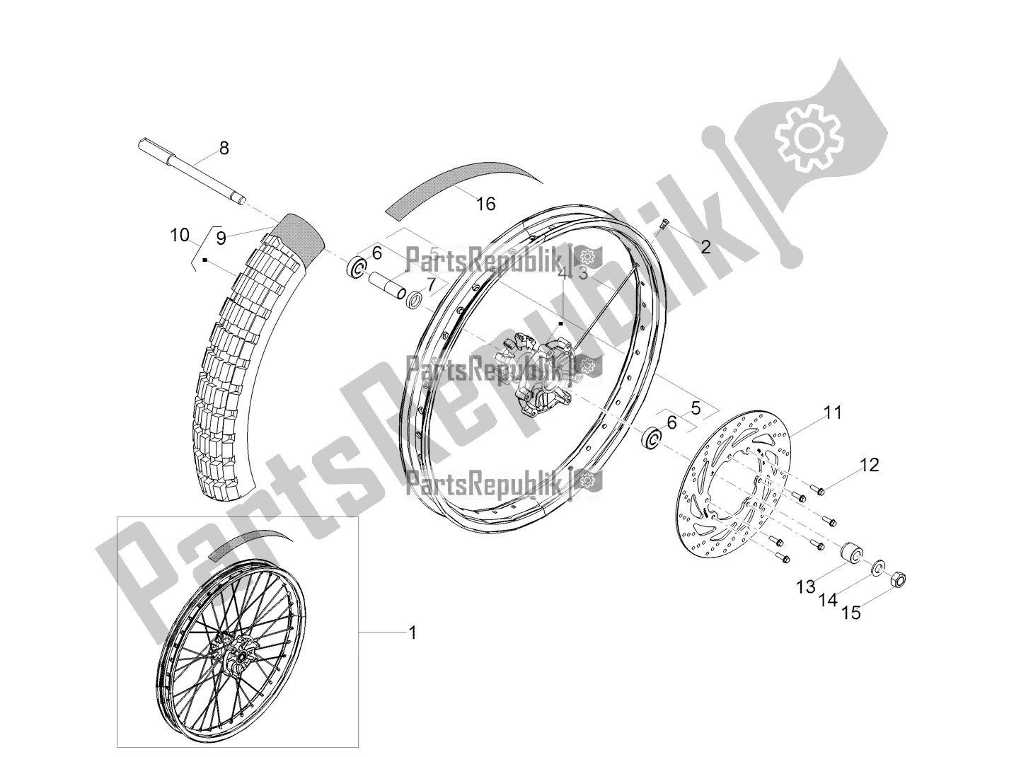 All parts for the Front Wheel of the Derbi Senda X-treme 50 R 2022